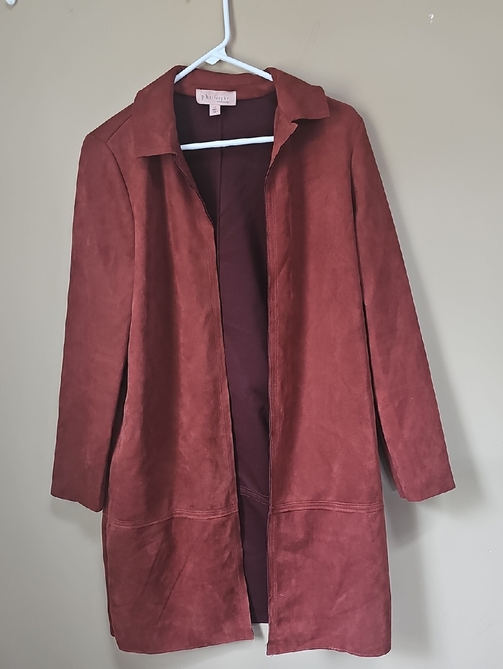 Philosophy Deep Wine Suede Trench Coat